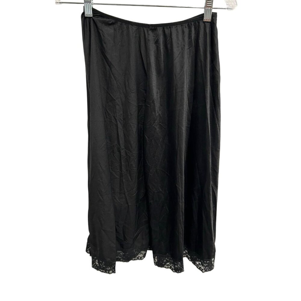 Vintage Blush Black Half Slip Elastic Waist Lace Hem SZ Small